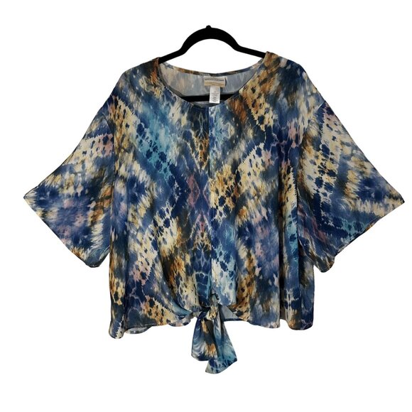 Alfred Dunner Tops - Alfred Dunner Women's Indigo Daze Tie-Dye Top 2X Blue & Yellow Polyester/Spandex